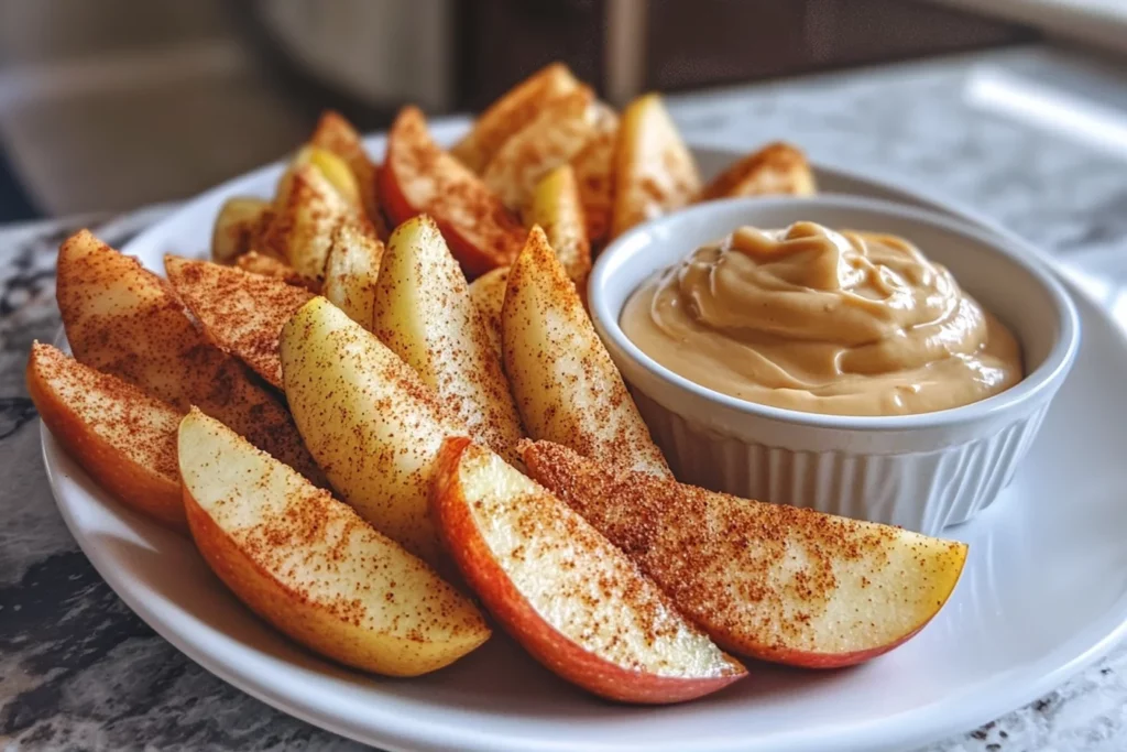 AIR FRIED APPLE WEDGES WITH CARAMEL WHIPPED CREAM DIPPING SAUCE