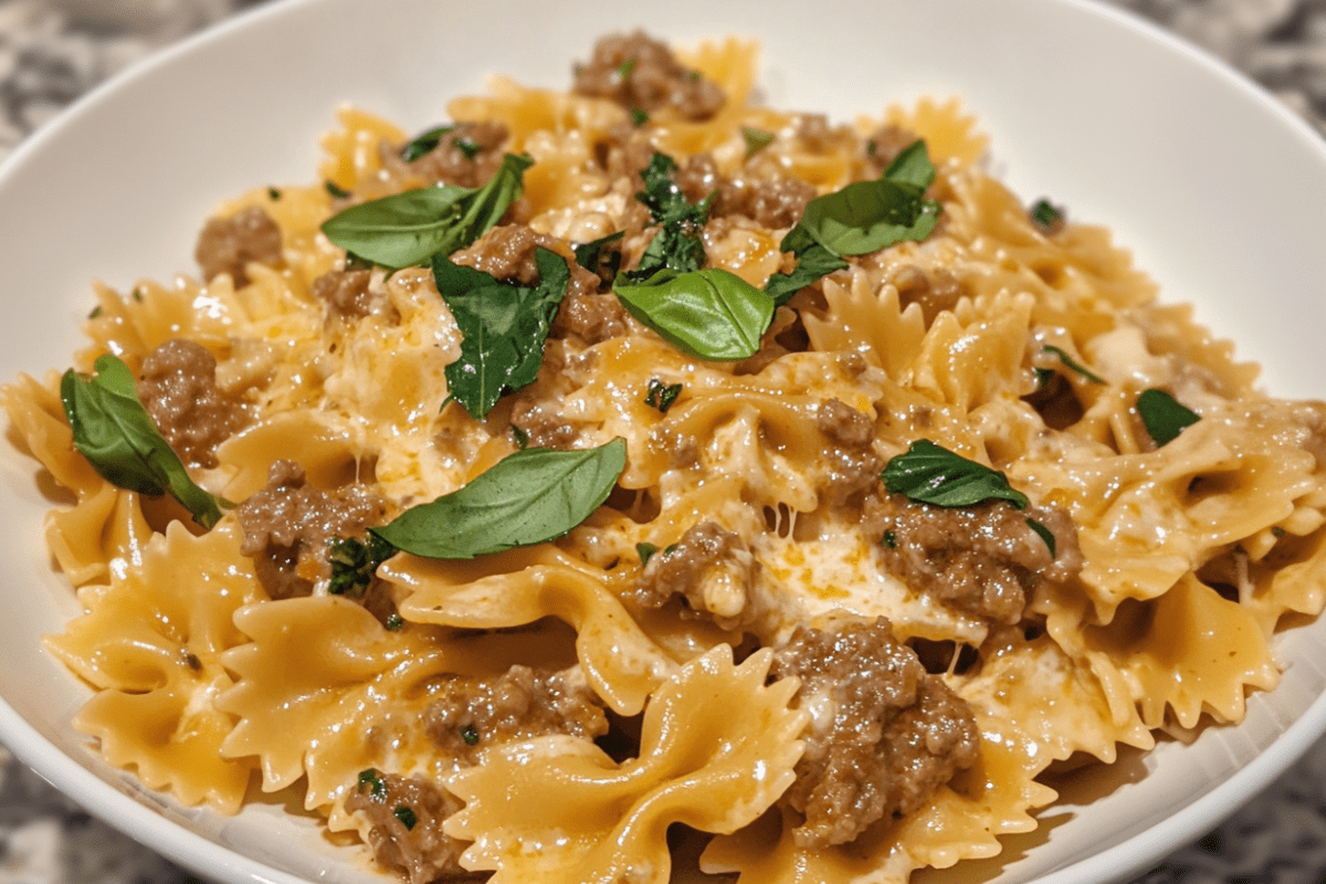 Lemon Basil Sausage Bowtie Pasta with Garlic Ricotta Sauce | Fresh & Creamy