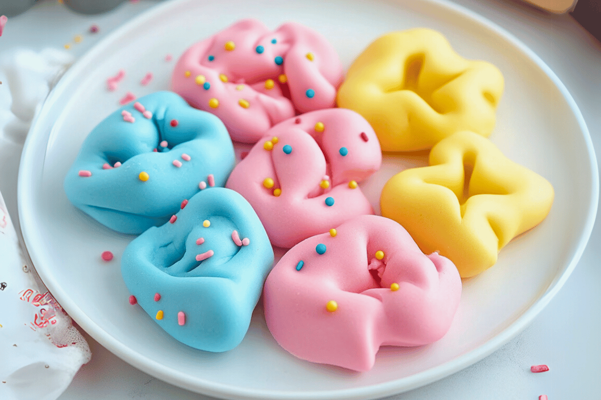 A batch of colorful edible playdough with fun shapes and sprinkles