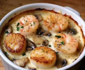 Seafood Casserole: Scallops, Shrimp, and Mushrooms