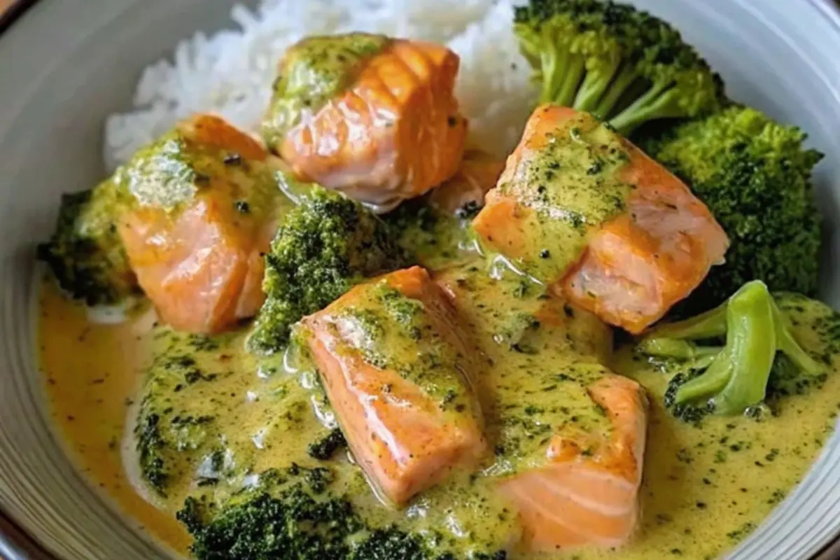 Creamy Coconut Curry Salmon with Tender Broccoli