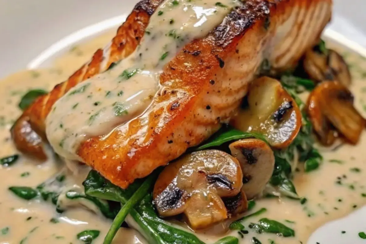Creamy Garlic Butter Salmon with Spinach & Mushrooms