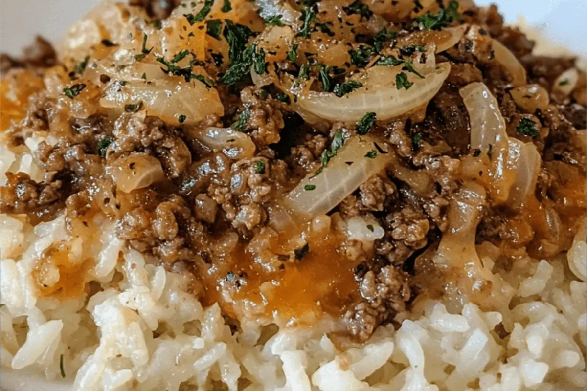 French Onion Ground Beef and Rice Casserole