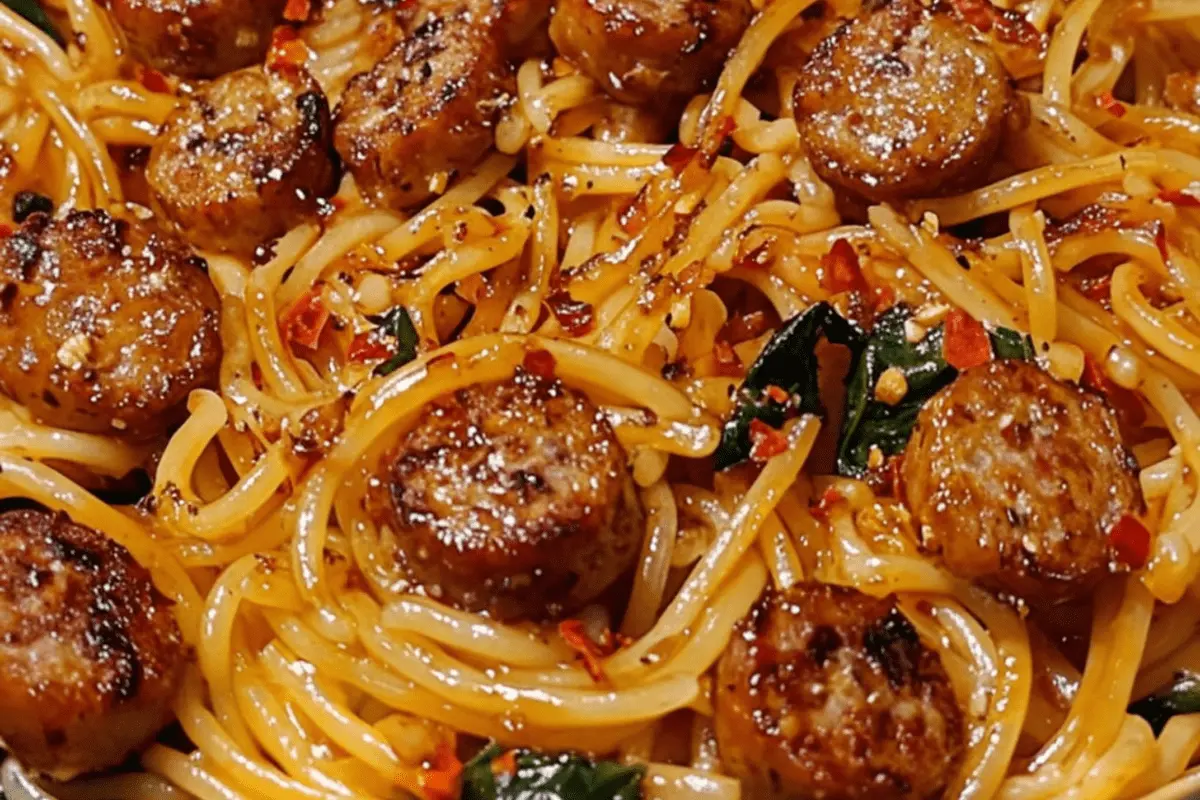 Sticky Honey Garlic Sausage Pasta Skillet
