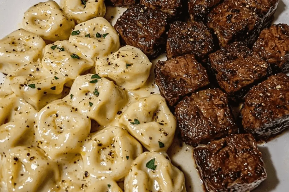 Garlic Butter Steak Bites & Creamy Alfredo Tortellini