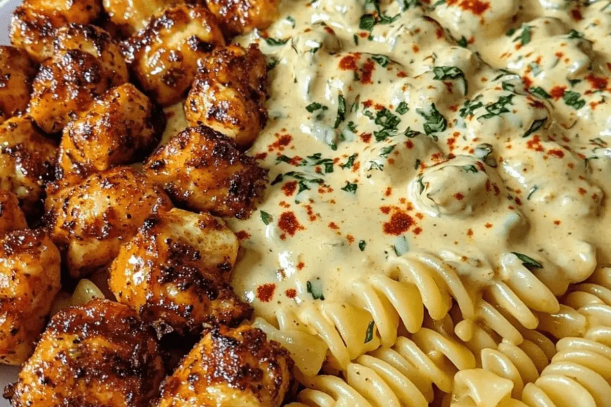 Garlic Butter Chicken Bites & Spicy Cajun Alfredo Twisted Pasta