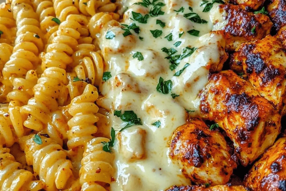 Garlic Butter Cajun Chicken with Cheesy Rotini Pasta