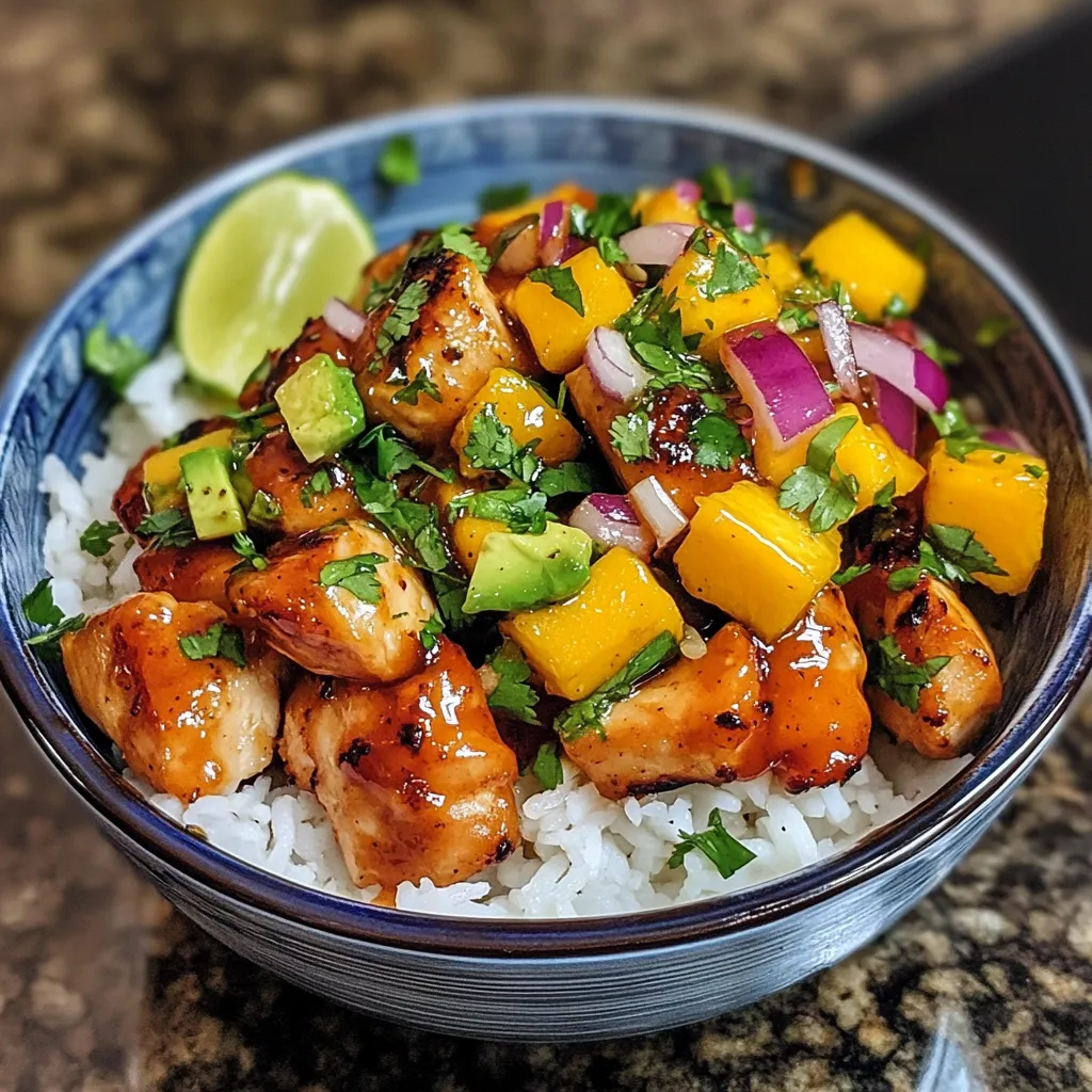 ticky Honey Lime Chicken Bowls with Mango Avocado Salsa