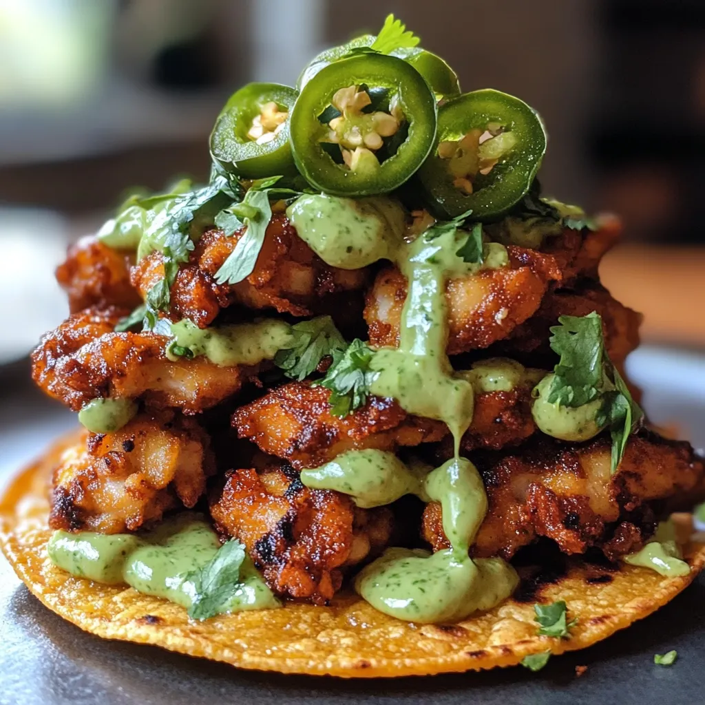 Crispy Honey Lime Chicken Tostadas with Avocado Lime Drizzle