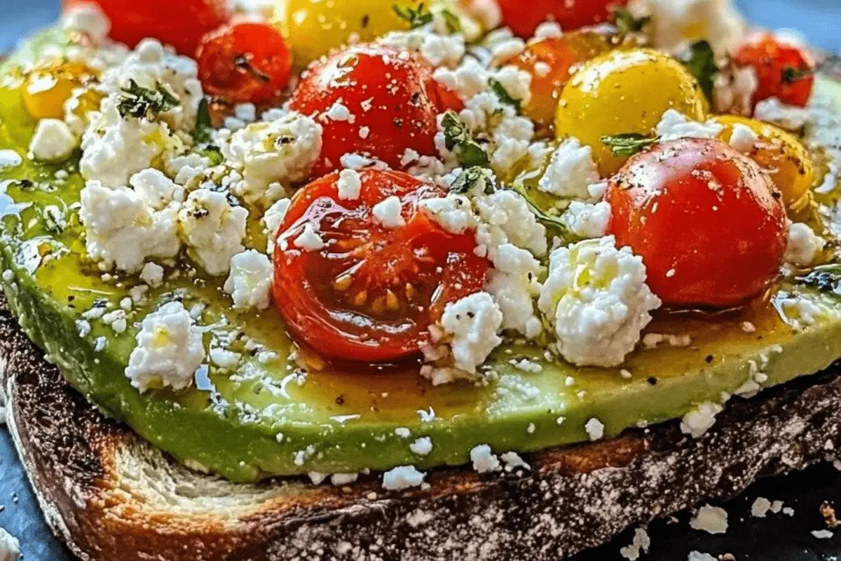 Avocado toast with feta and cherry tomatoes