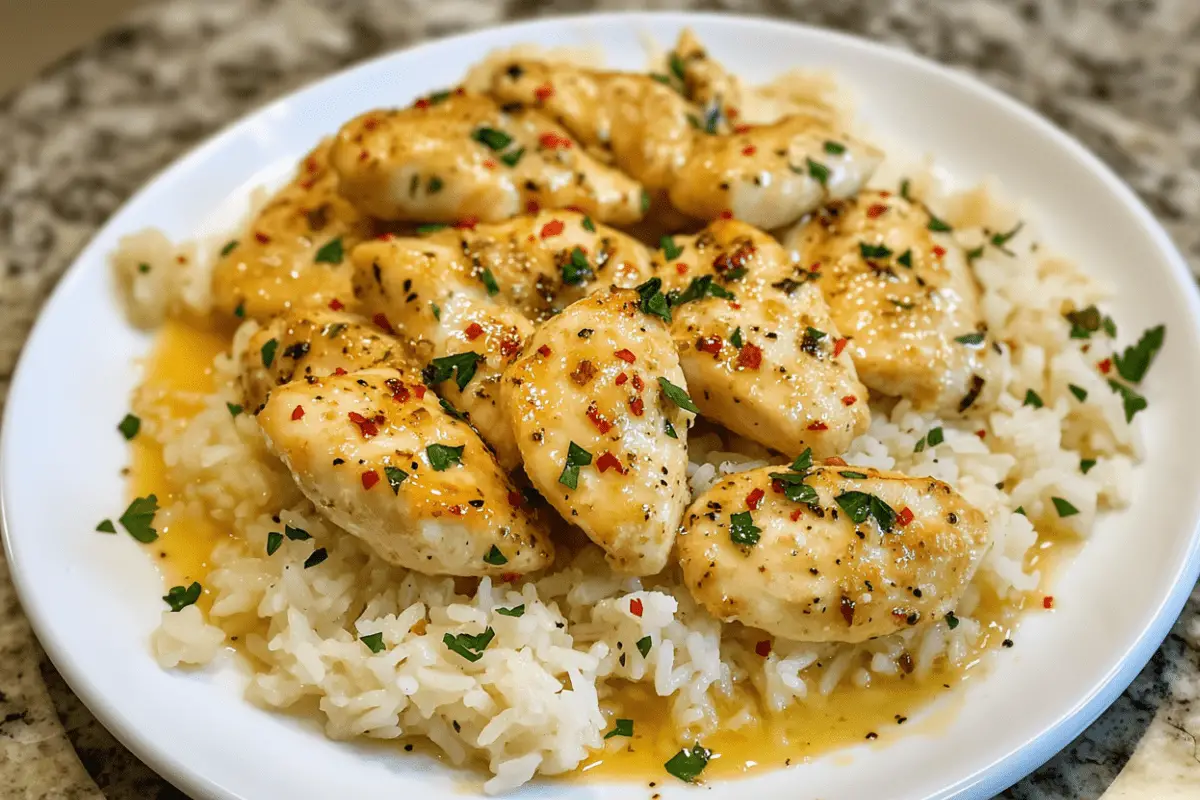 Delicious Chicken Scampi with Creamy Garlic Parmesan Rice