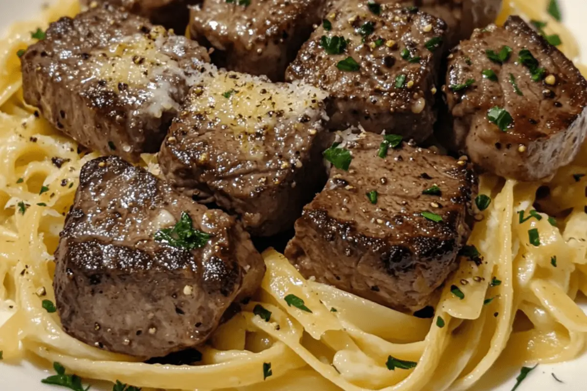 Garlic Butter Steak Bites with Creamy Parmesan Pasta