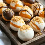 No-bake pumpkin cheesecake peanut butter balls coated in semi-sweet chocolate, perfect for fall gatherings and holiday treats.